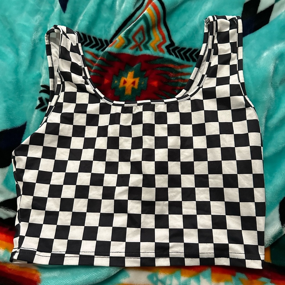 Checkered Black and White Women's Crop Top